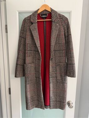 Express Brown/Red Plaid Trench Coat